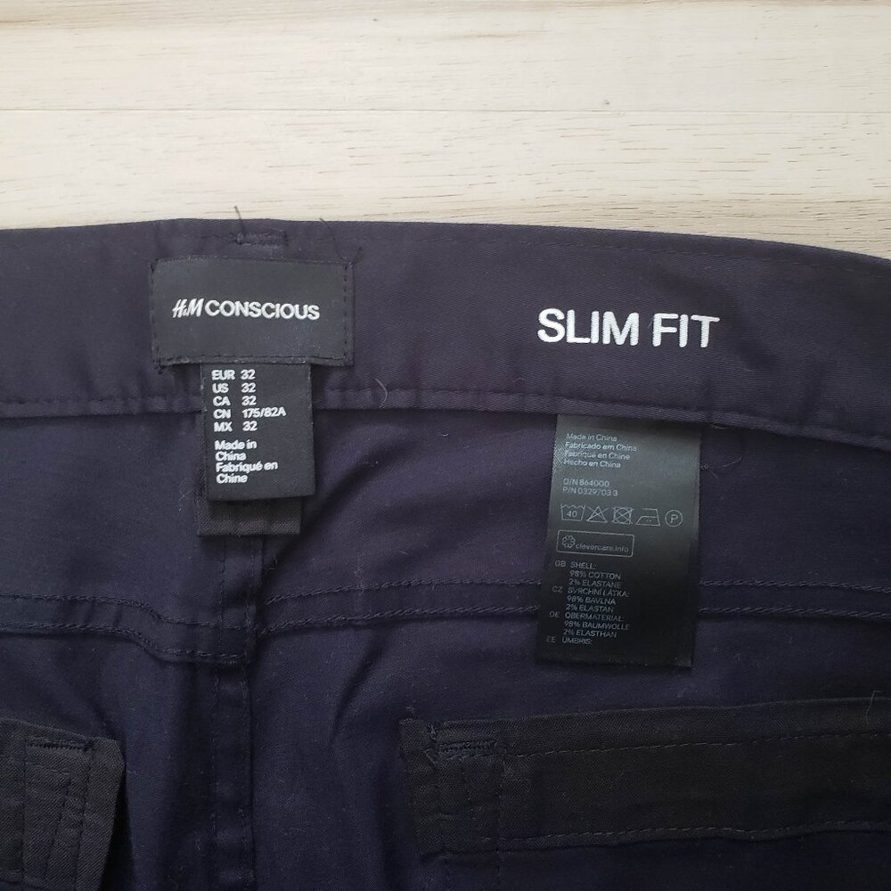 H&M Men's Slim Fit Trouser Pants Navy Blue Size 32 - Picture 3 of 11